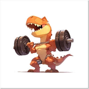 dino lifting weight Posters and Art